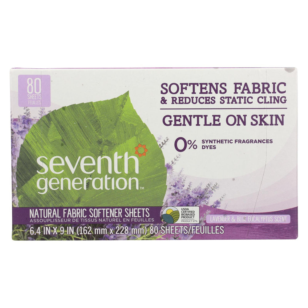 Seventh Generation Natural Fabric Softener Sheets - Blue Eucalyptus And Lavender - Case Of 12 - 80 Count