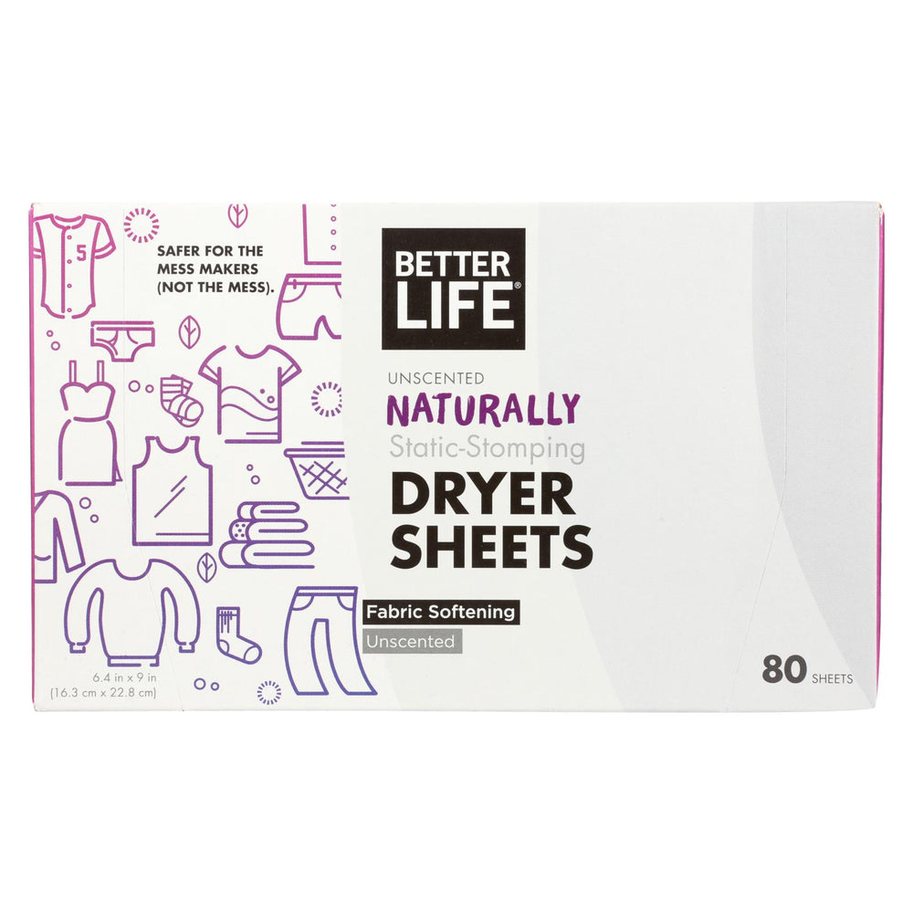 Better Life Dryer Sheets - Unscented - Case Of 6 - 80 Count