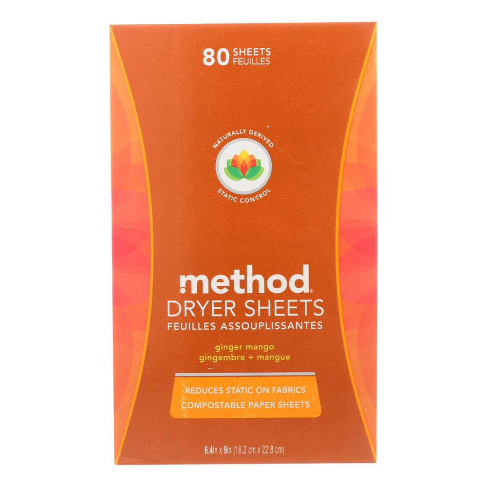 Method Dryer Sheets - Ginger Mango - Case Of 6 - 80 Count